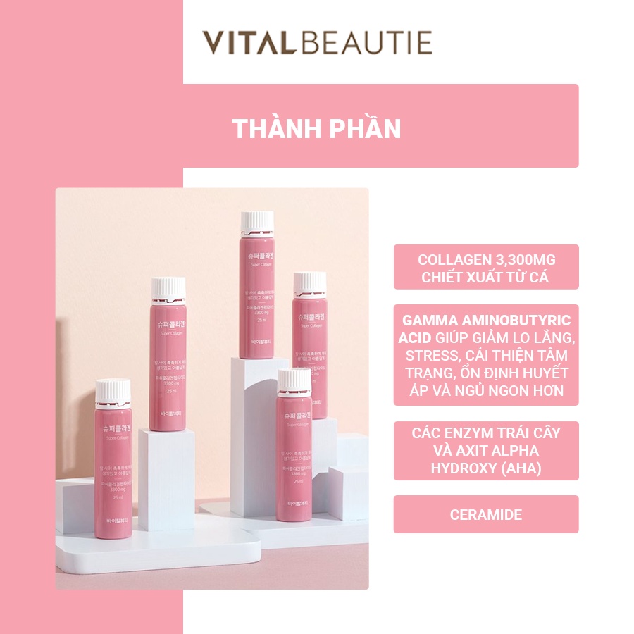 Nước Uống Bổ Sung Collagen Hỗ Trợ Làm Đẹp Và Ngăn Ngừa Lão Hóa Vital Beautie Super Collagen VB (30 Ống) 25 ml/ 1 ống