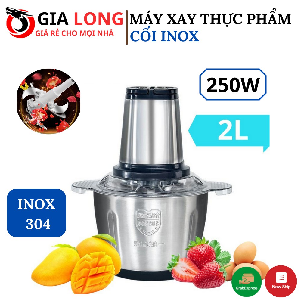 Máy Xay Thịt Đa Năng, Xay Rau Củ, Xay Hoa Quả Cối Inox 304 (2L) 250W TẶNG LƯỠI DAO - BẢO HÀNH 12 THÁNG LỖI 1 ĐỔI 1