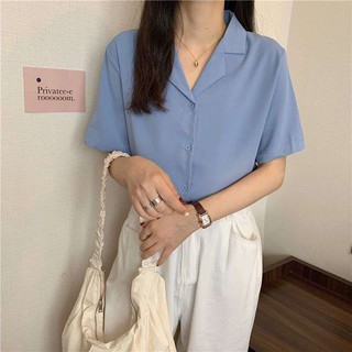 Áo sơ mi nữ tay ngắn cổ vest basic