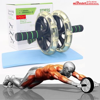 Con Lăn Tập Bụng 2 Bánh Chính Hãng miDoctor – Kèm Thảm Lót – Dụng Cụ 2 Bánh Tập Cơ Bụng 6 Múi
