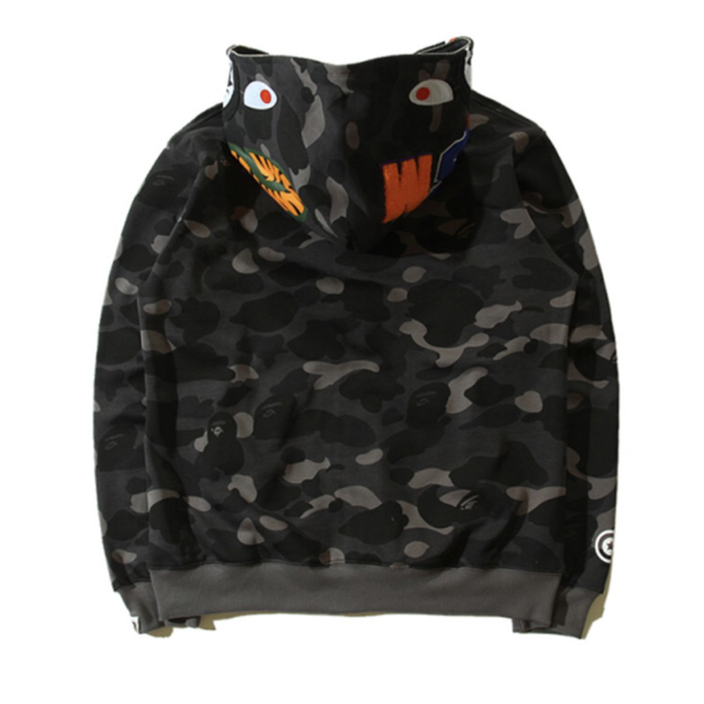 Áo khoác Bape camo đen,jacket bape shark
