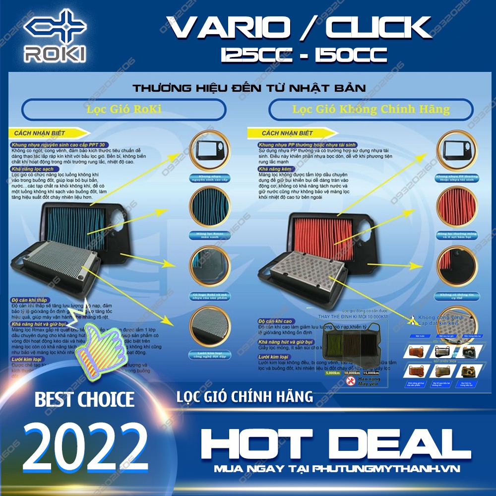 Lọc gió R-Max ROKI cho xe Honda Vario 125/150, Click 125i thương hiệu Nhật Bản