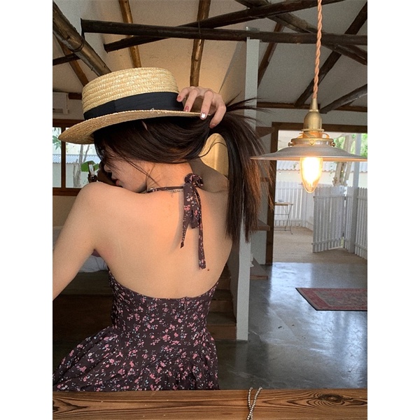 Đầm hoa nhí 2 dây cổ yếm, váy hoa nhí 2 dây