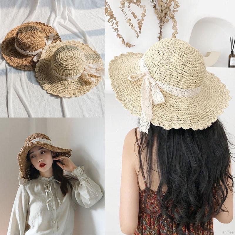 Nón Cói Vintage Nơ Ren Loại 1 Đan Dày Dặn Phom Đẹp Mũ Đi Biển Mềm Gấp Gọn Dễ Dàng