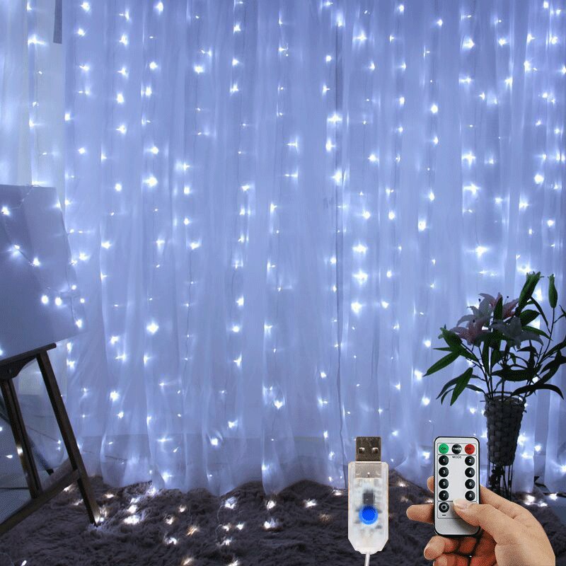 Dây Đèn led Trang Trí Giáng Sinh Có Điều Khiển Từ Xa 8 Chế Độ 3x1m 3x2m 3x3m