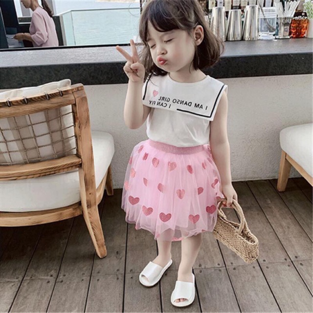 SET VÁY ÁO THUỶ THỦ TIM HỒNG CHO BÉ