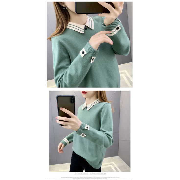 Áo sweater dệt kim dáng rộng thời trang cho phụ nữ trung niên