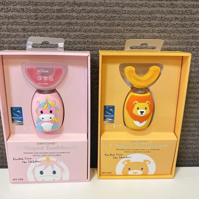 Bàn chải điện cho bé WEKOME, bàn chải đánh răng cho bé 2 tuổi chữ U có tiếng Việt, lông mềm silicone - TUHUHOUSE