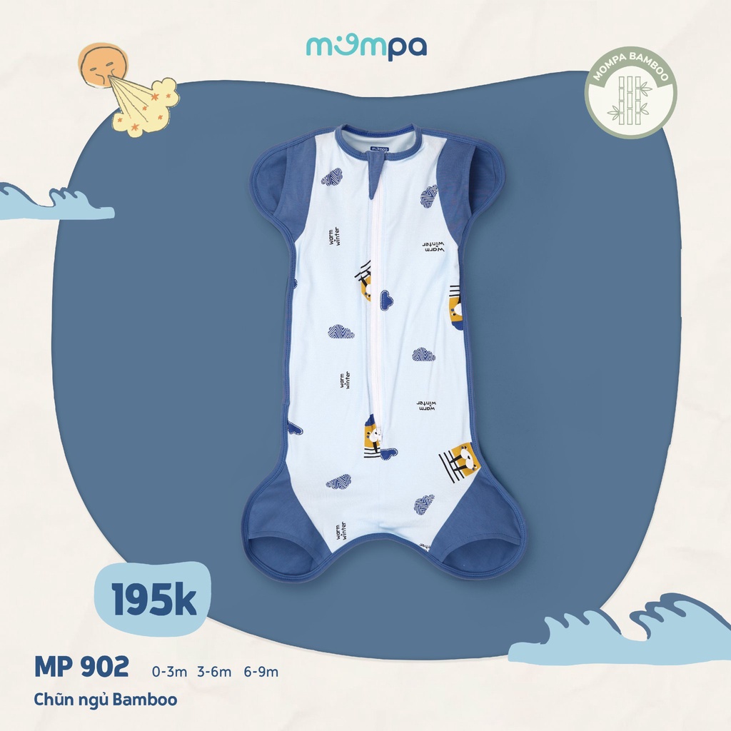 Nhộng chũn hở tay chân Mompa 0-9 tháng sợi tre hở tay chân khóa 2 chiều dễ mặc thay bỉm co giãn mùa hè thoáng mát 902