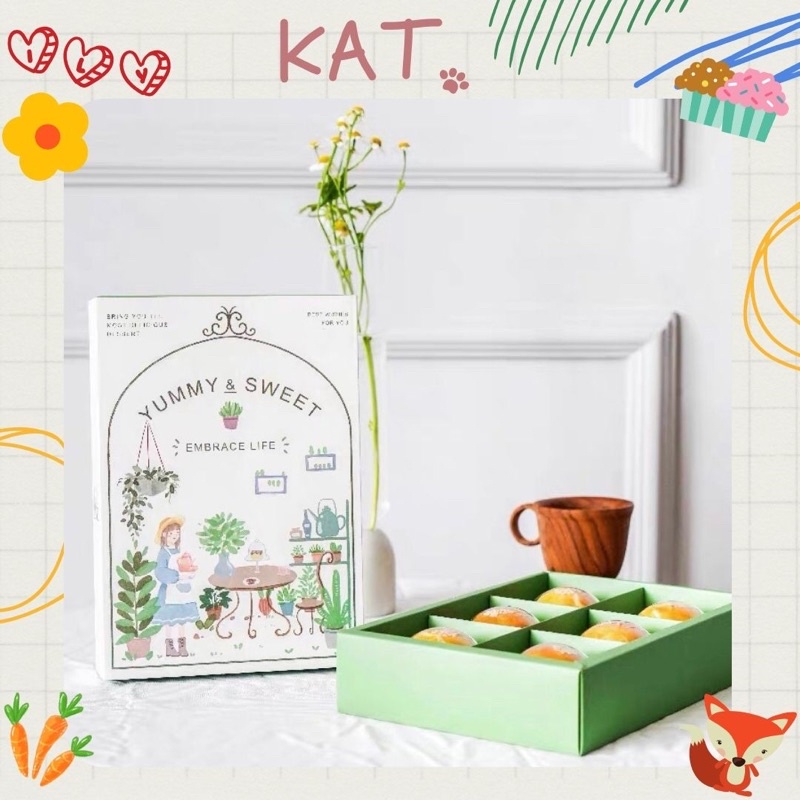 Hộp Đựng Bánh Kẹo / Bánh Trung Thu 6 Ngăn Kèm Túi Giấy - KAT Official Store