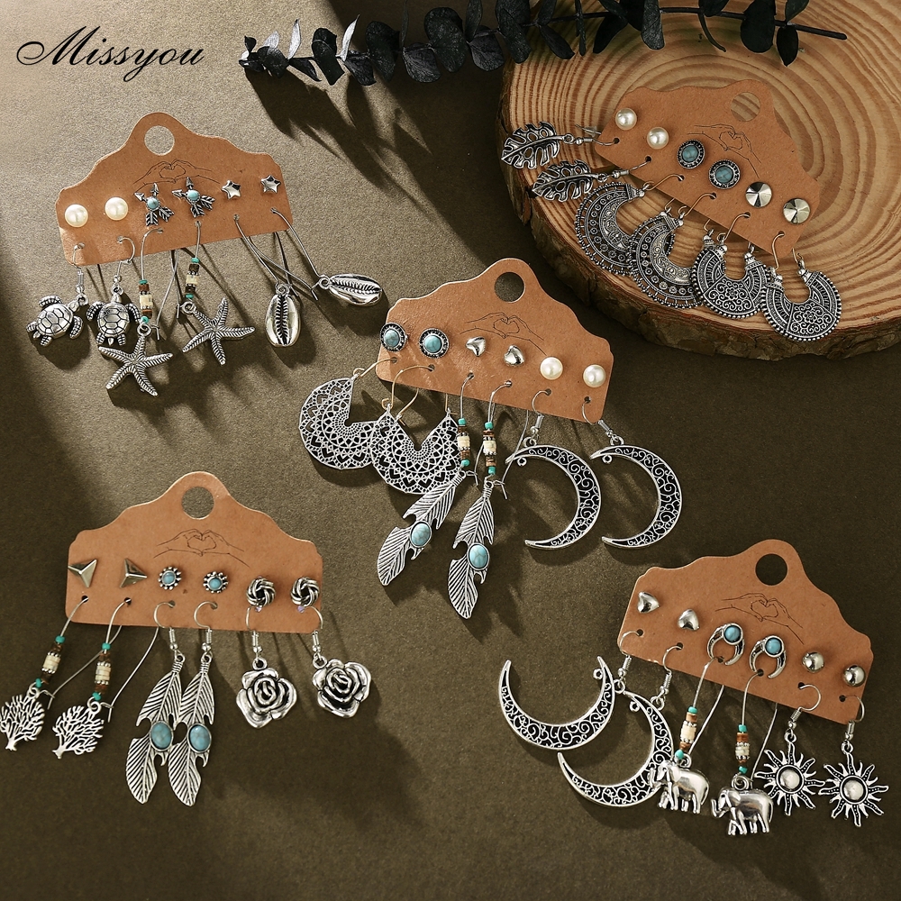 Set khuyên tai DODDER dạng xỏ phong cách bohemian thời trang cổ điển dành cho nữ