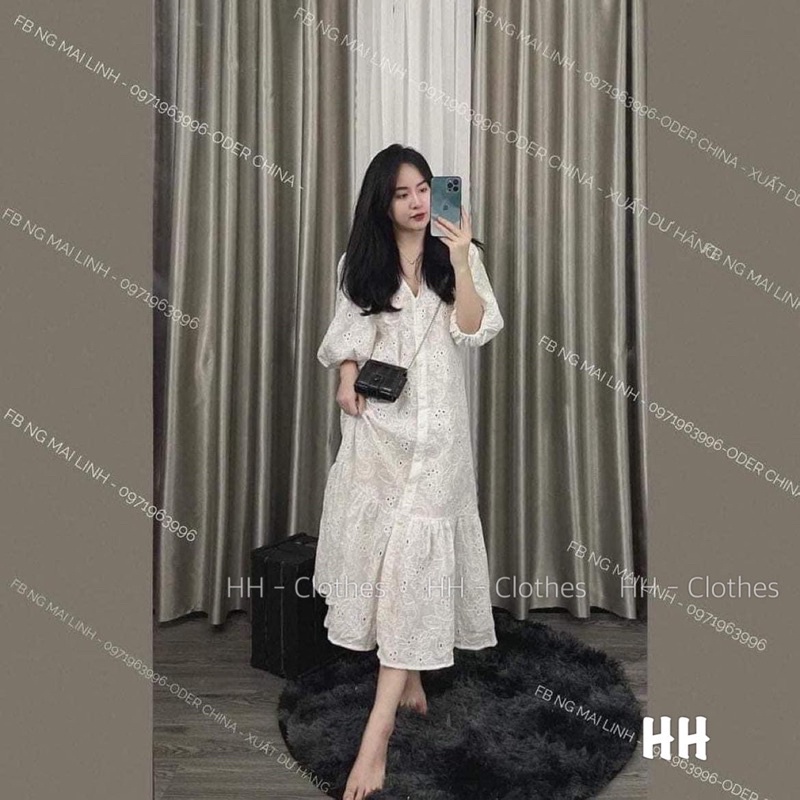 Váy ren trắng dáng dài tiểu thư