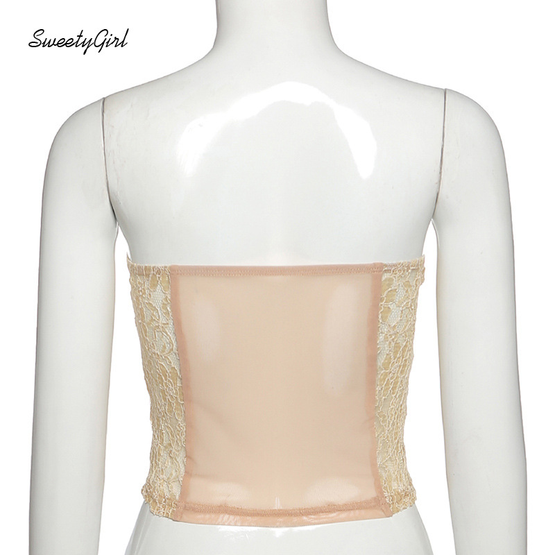 Áo ống hở vai dáng ôm dạng lưới nhìn thấu màu đơn sắc gợi cảm cho nữ