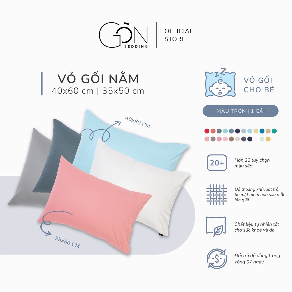 Vỏ Gối Nằm Cho Bé Gòn Bedding Cotton 100% Hàn Quốc 35x50 cm | 40x60 cm