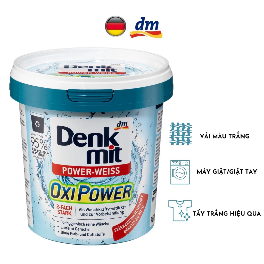 Bột giặt tẩy đa năng Denkmit Oxi Power cho quần áo TRẮNG-MÀU, Nhập khẩu Đức
