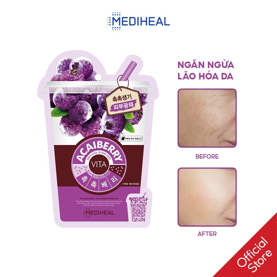 [Nhập mã COSMH22 giảm 8%] Mặt Nạ Tinh Chất Việt Quất Ngăn Ngừa Lão Hóa Da Mediheal Acaiberry Vita Mask 20ml [K16]