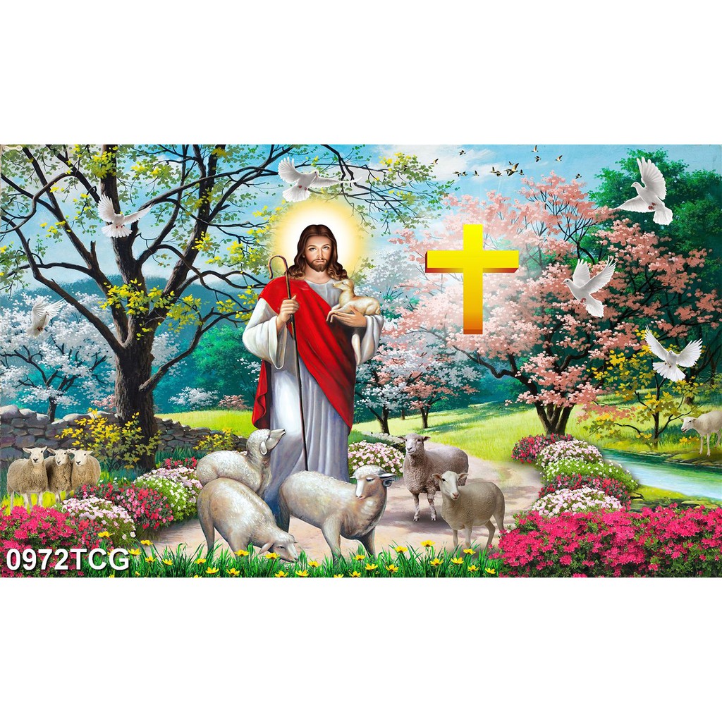 Tranh dán tường 3d hình Chúa Jesus, Hình Đức Mẹ Maria, Tiệc ly, Gia Đình Thánh Gia