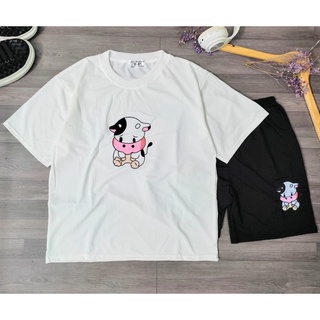 Set Đồ Bộ Mặc Nhà In Hình Bò Sữa Mặt Buồn Dễ Thương - Shop3nunisex