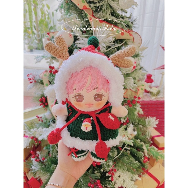 Set mũ chóp + đầm Santa cho doll 10,15,20cm