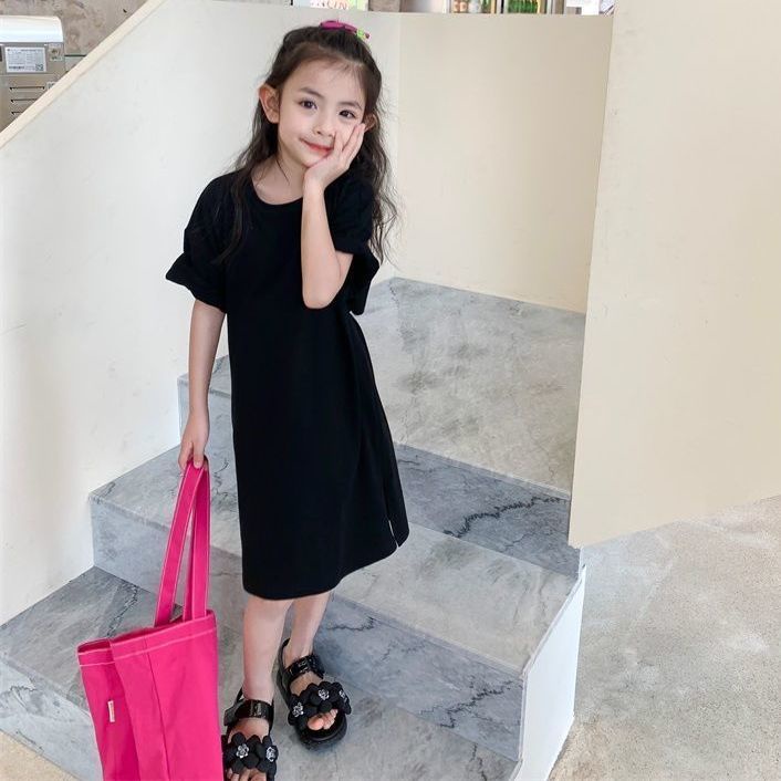 [Hàng Mới Về] Đầm Thun Dài Tay Ngắn Dáng Rộng Phong Cách Hàn Quốc Thời Trang Mùa Hè Cho Bé Gái