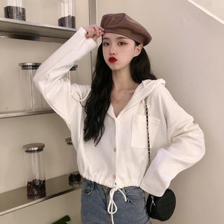 [FREESHIP] ÁO HOODIE RÚT DÂY CROPTOP - ÁO HOODIE CROPTOP NỈ CÓ MŨ ÁO HOODIE NỮ FORM RỘNG TÚI NGỰC