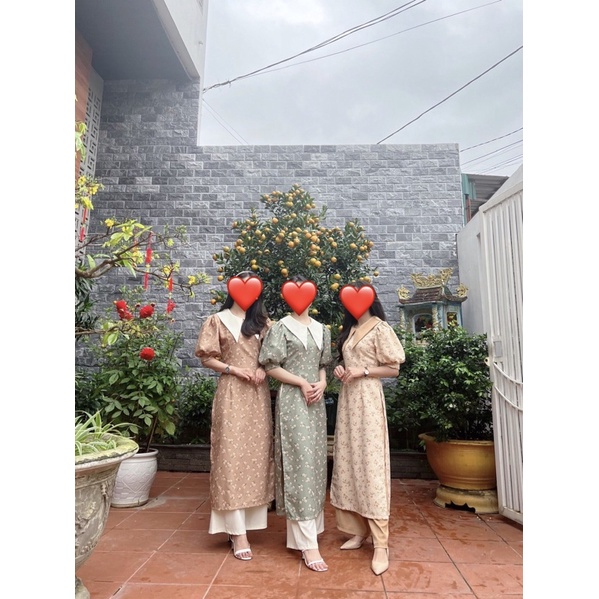 Áo dài thiết kế hoạ tiết hoa nhí tay phồng HELEN HOUSE