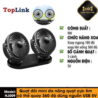 Quạt Đôi Mini HJ009 Đa Năng Quay 360 Độ Dùng Cổng USB 5V Trên Xe Ô Tô, Để Bàn, Tại Nhà Tại Văn Phòng - TopLink