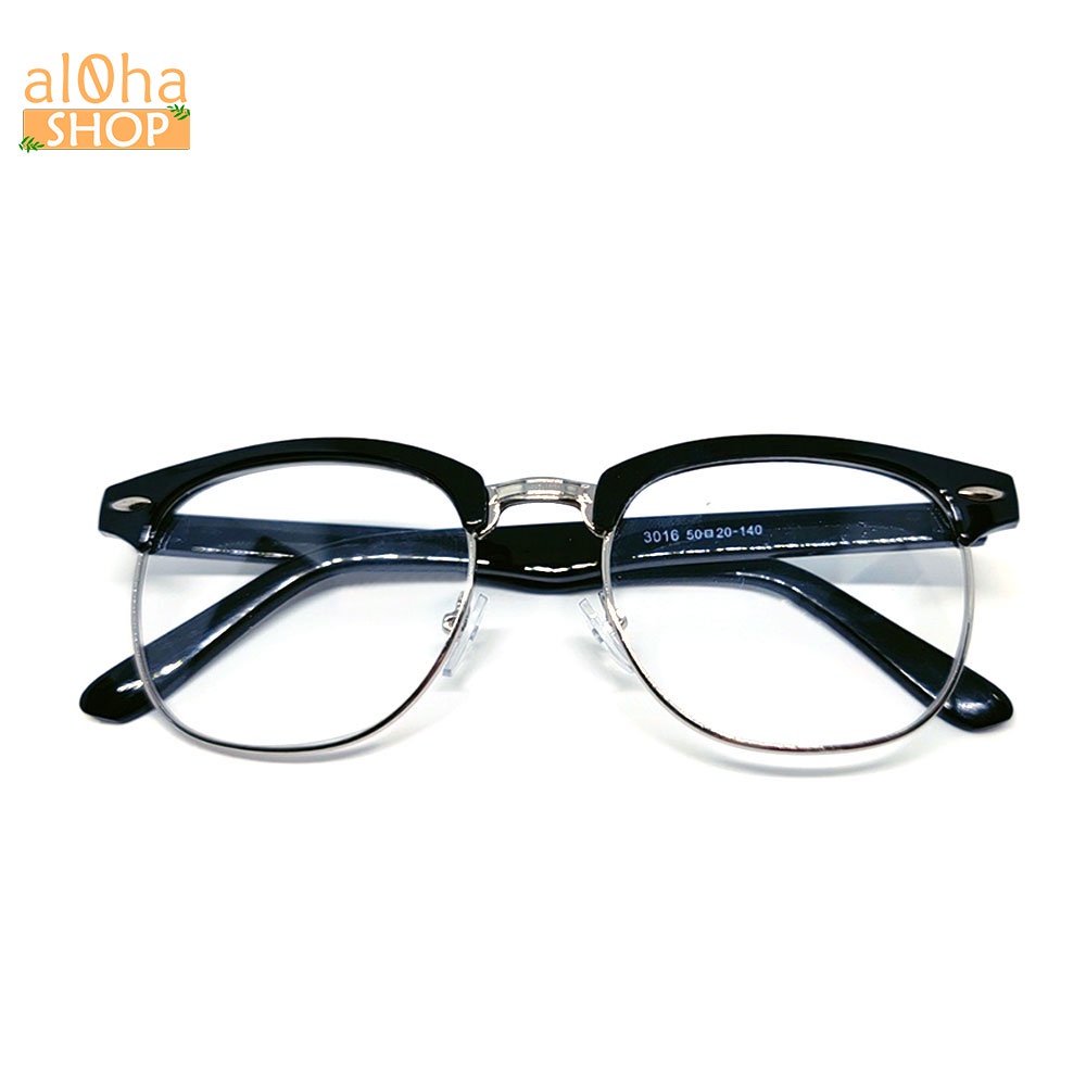 Mắt kính thời trang chống bụi gọng nhựa viền kim loại vuông K3016 unisex nam nữ - al0ha Shop