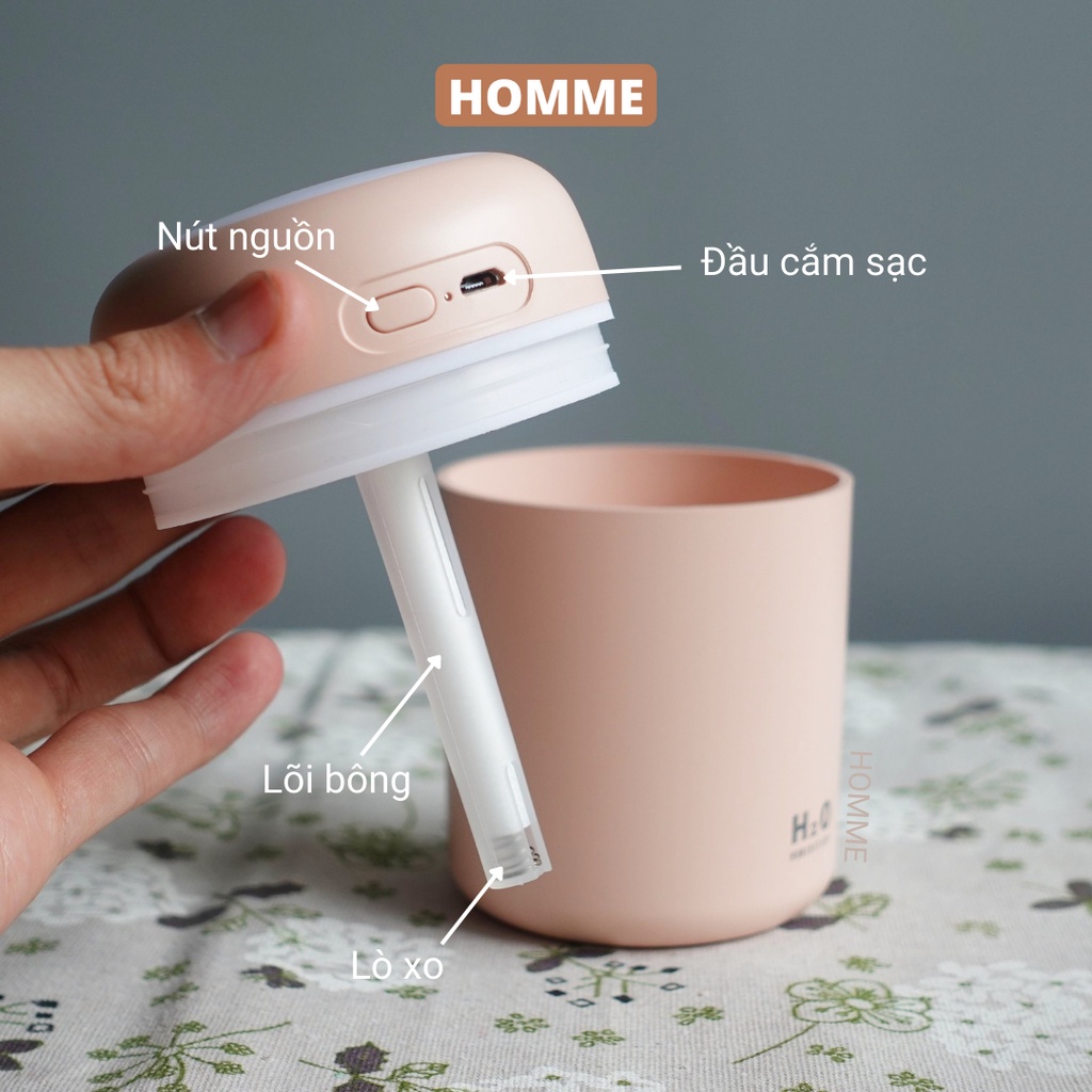 Máy xông tinh dầu mini HOMME phun sương tạo ẩm có đèn LED