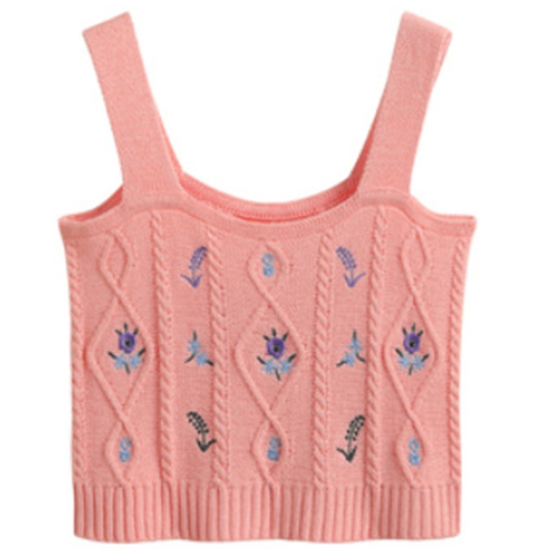Xiangbao Áo Crop Top Dệt Kim Thêu Hoa Phong Cách Boho Mùa Hè Cổ Điển Cho Nữ Swi