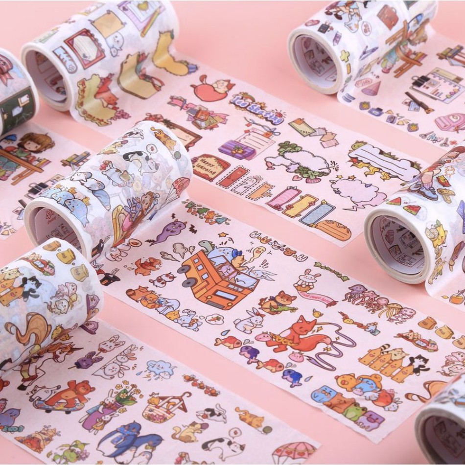 Băng keo washi Nhiều mẫu Pison dài 2 mét, băng dính trang trí sổ butllet journal - 1 cuộn