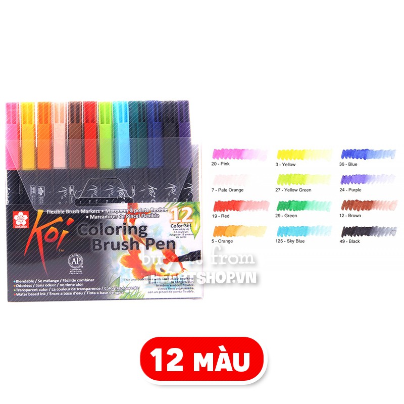 [THEARTSHOP] Bộ bút cọ màu nước SAKURA KOI coloring brush pens 6/12/24/48 màu