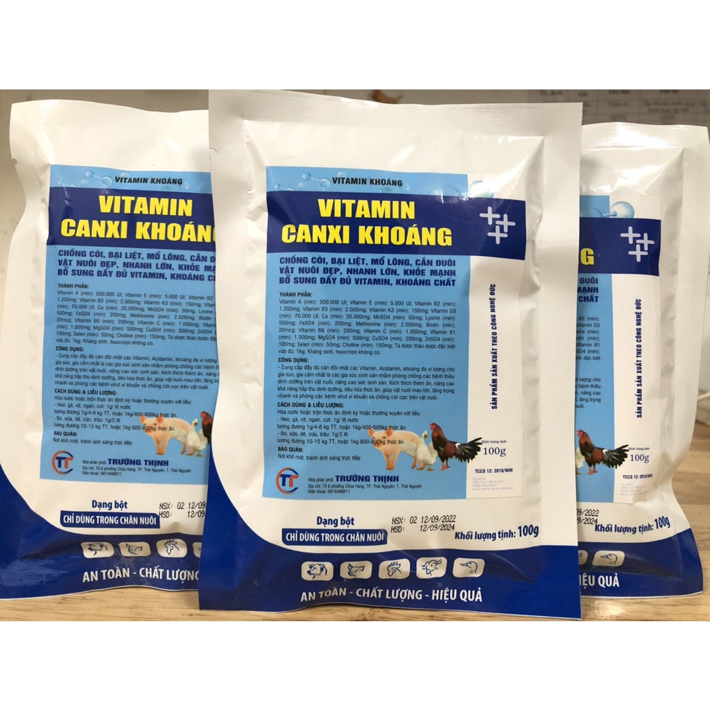 VITAMIN KHOÁNG gói 100gram. chống còi xương, tụt canxi, bại liệt chó mèo gà vịt ngan cút