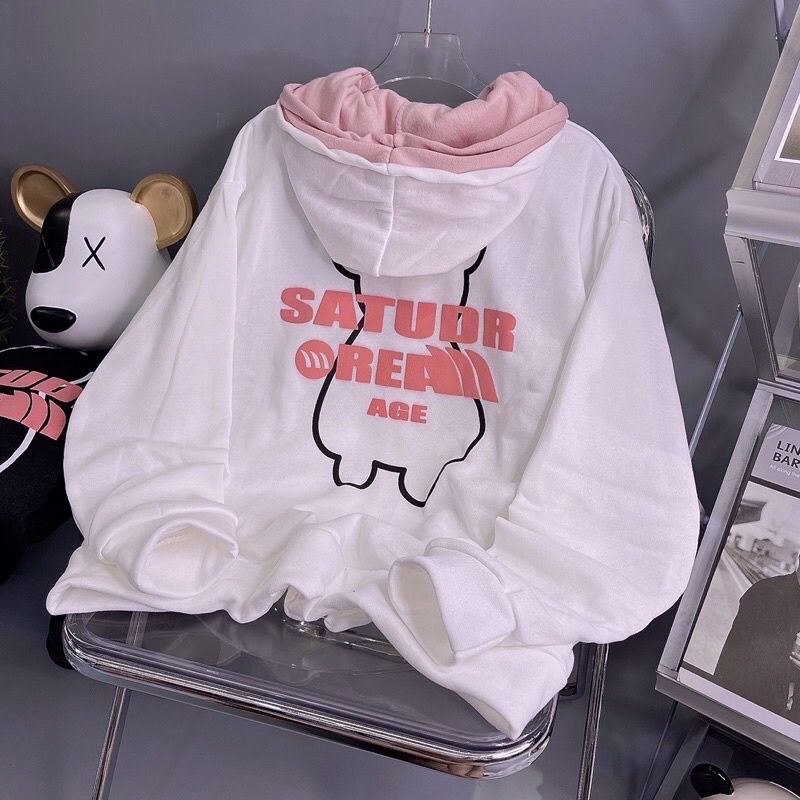 Áo Khoác Hoodie Unisex Hàn Quốc 💖 Khóa Kéo Nón 2 Lớp In Gấu SATUDR OREAN AGE