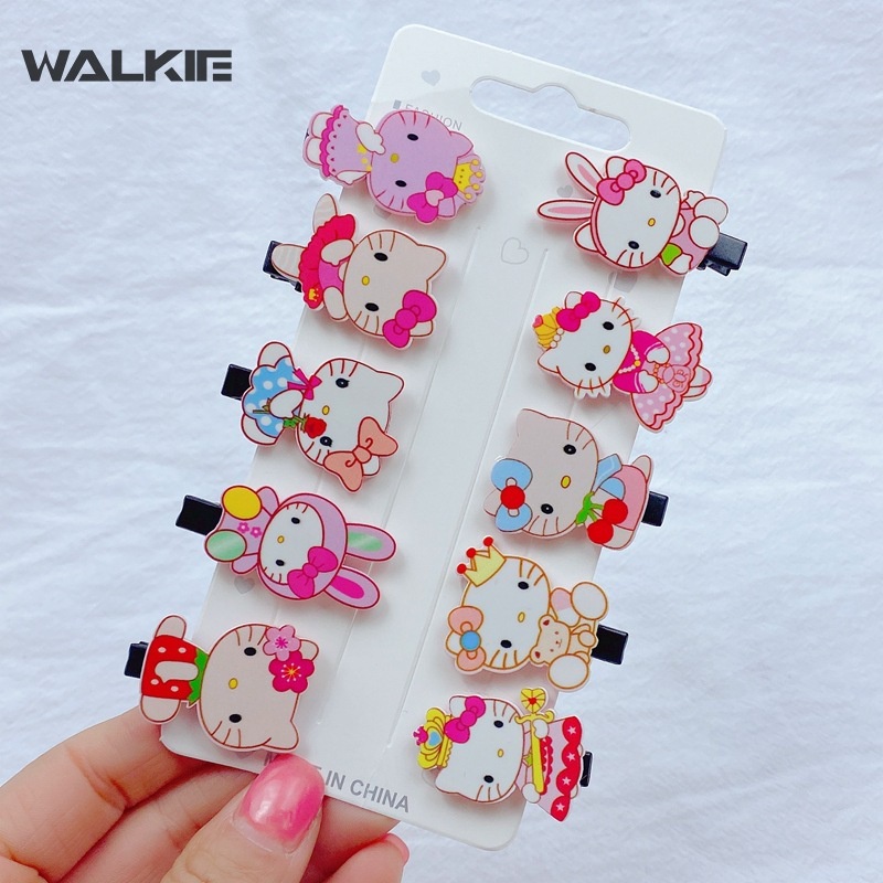 Set 10 Kẹp Tóc Hello Kitty Cinnamoroll Kuromi MyMelody Dễ Thương Thích Hợp Làm Quà Tặng Cho Bé Gái