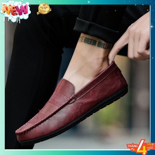Giày Da Nam Vân Kẻ Caro Phong Cách Hàn Quốc [BT56- Đỏ Đô, BT57 Đen]