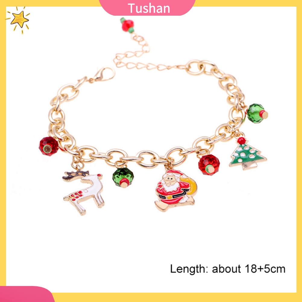 TUSH_Christmas Unisex Santa Tree Elk Pendant Charm Chain Bracelet Hand Wrist Jewelry