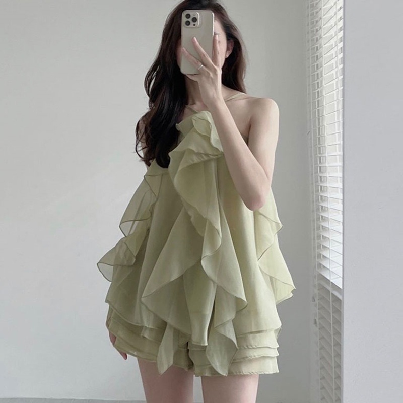 Đầm yếm chic vải voan thiết kế lá sen thanh thoát bồng bềnh thời trang mùa hè ulzzang Hàn Quốc