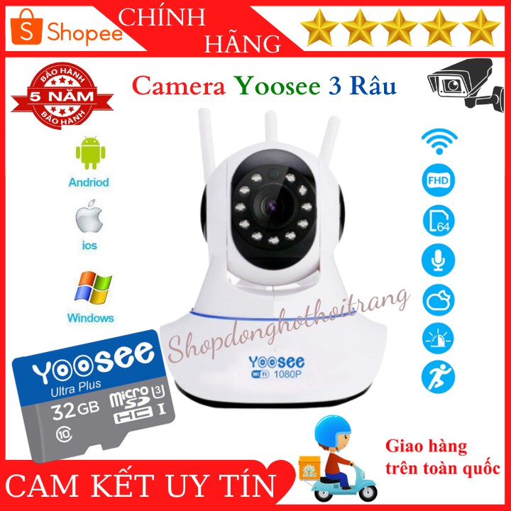 Camera Yoosee 3 ăngten chất lượng full HD 1080Pixel tặng kèm thẻ nhớ 32gb chuyên dụng