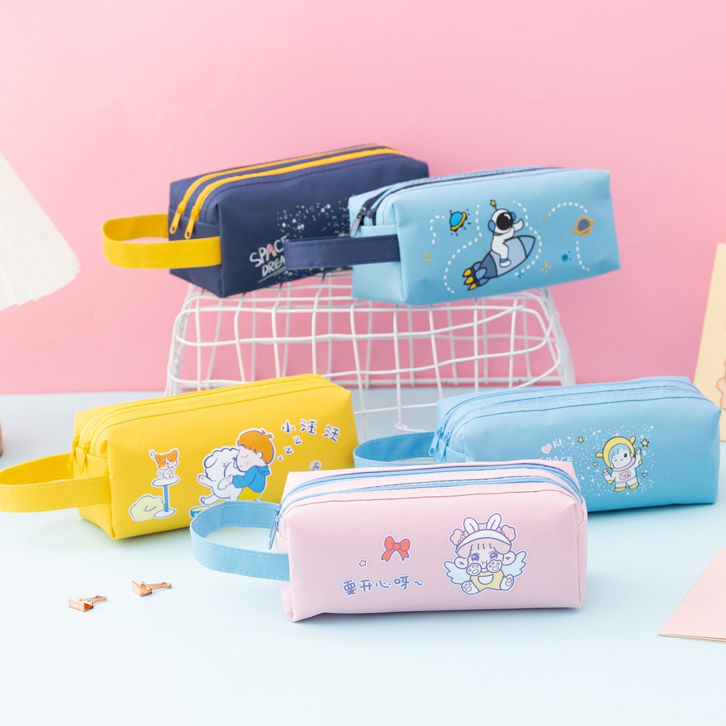 Túi Đựng Bút Chì Bằng Vải Bạt Kẻ Sọc Caro Dung Tích Lớn Đơn Giản Cho Học Sinh Nhân Viên Văn Phòng