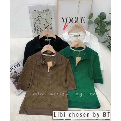 Áo kiểu nữ tổ ong cổ bẻ viền gấu hàng đẹp