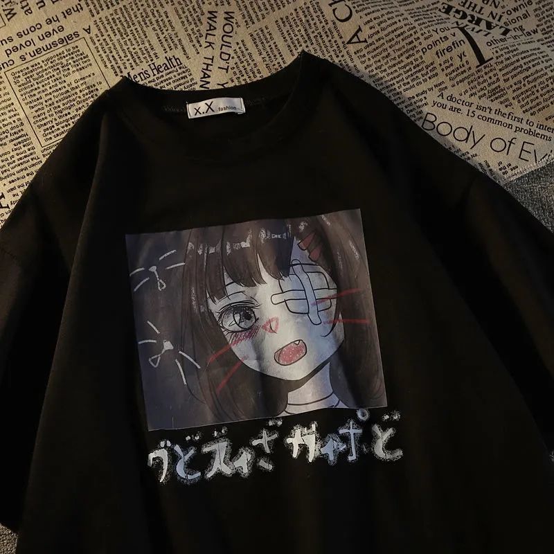Cute Japanese Pattern Printed Loose Sleeve T-shirt 2021