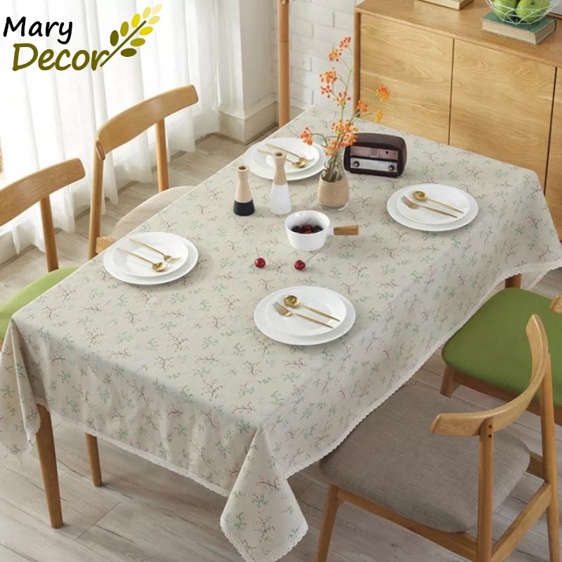 Khăn trải bàn vintage Mary Decor Quà tặng, trang trí bằng vải bố linen đẹp - họa tiết Dây hoa nhí - KB-G03