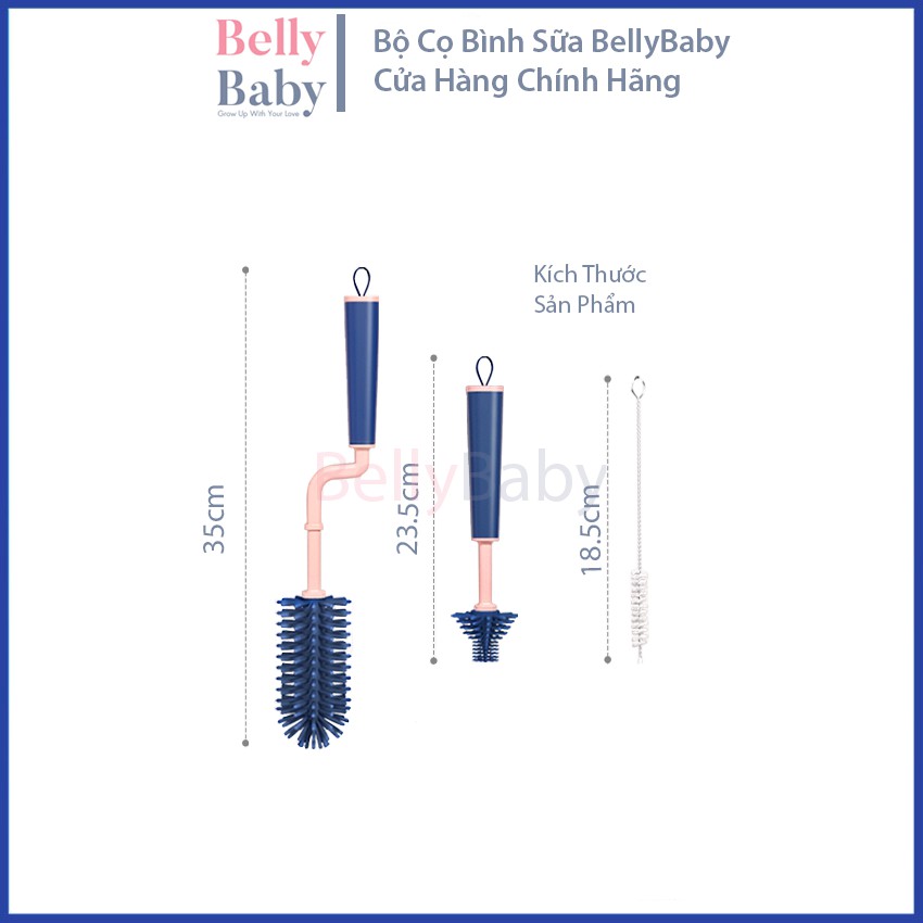 Bộ Cọ Bình Sữa Silicon Cao Cấp Gồm 3 Chi Tiết Có Tay Cầm Xoay 360 Độ Dùng Cho Mọi Loại Bình 5.0 - BellyBaby