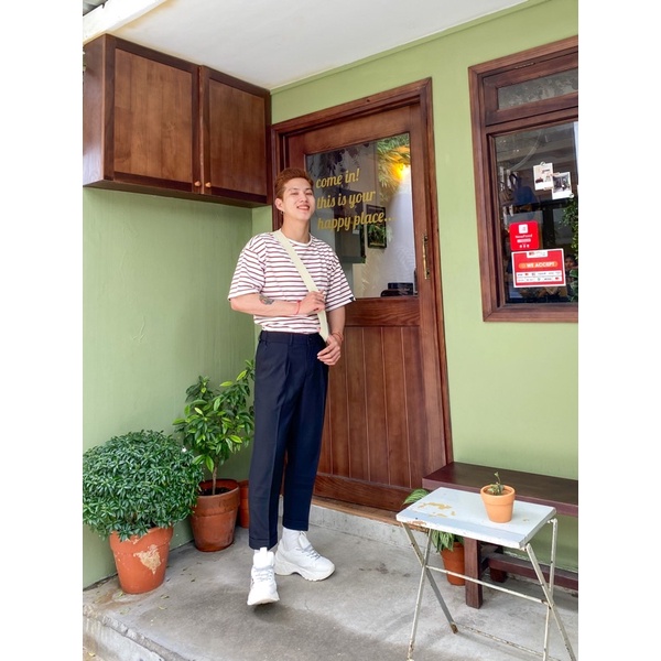 NOBUTA - Quần baggy pants unisex lưng có thun hai bên