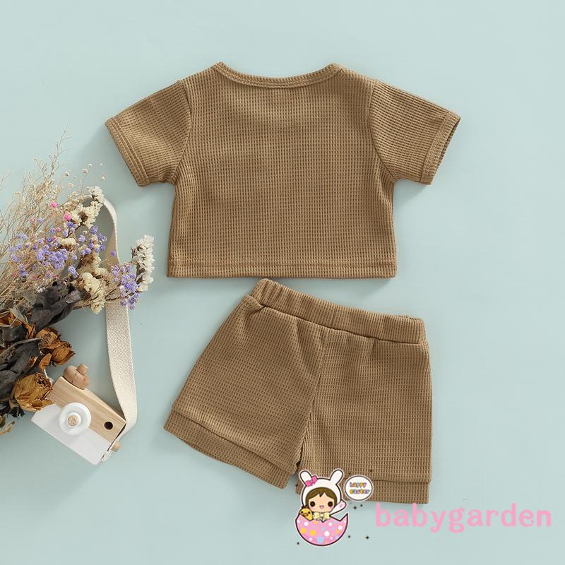 Bộ Áo Tay Ngắn Cổ Tròn + Quần Short Dây Rút Màu Trơn Thời Trang Mùa Hè Dành Cho Bé Trai 0-24 Tháng