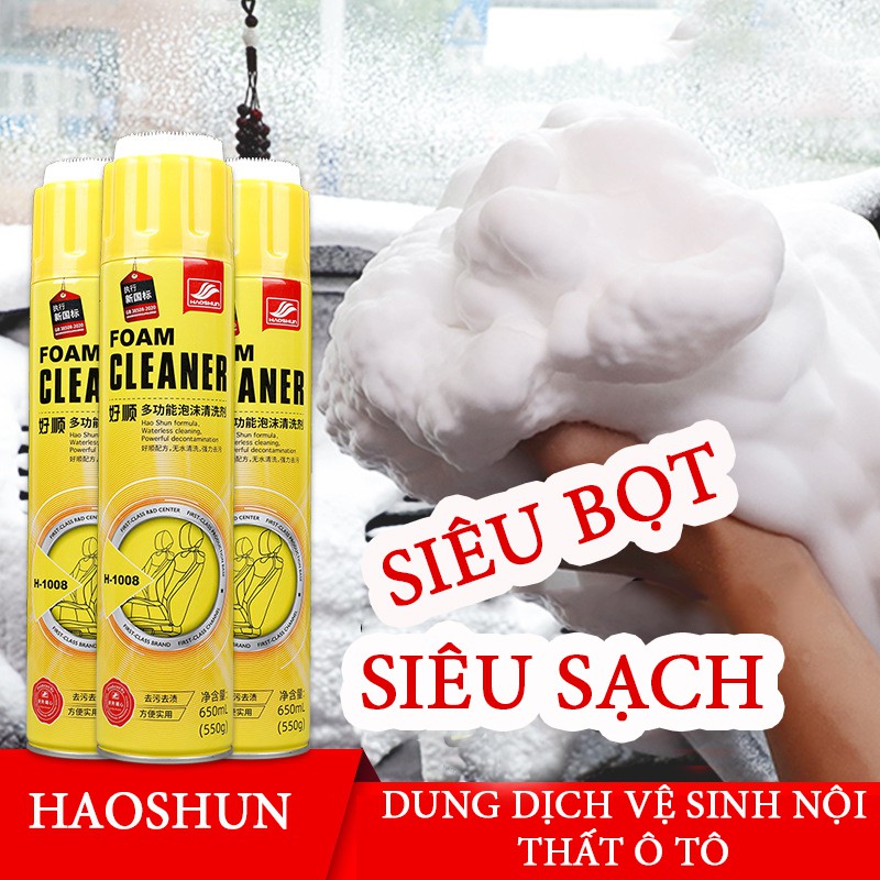 Dung Dịch Xịt Vệ Sinh Nội Thất Ô Tô, Dung Dịch Làm Sạch Ghế Da, Nhựa Nhám, Ri Sét Bếp Đa Năng - HAOSHUN FOAM650ml