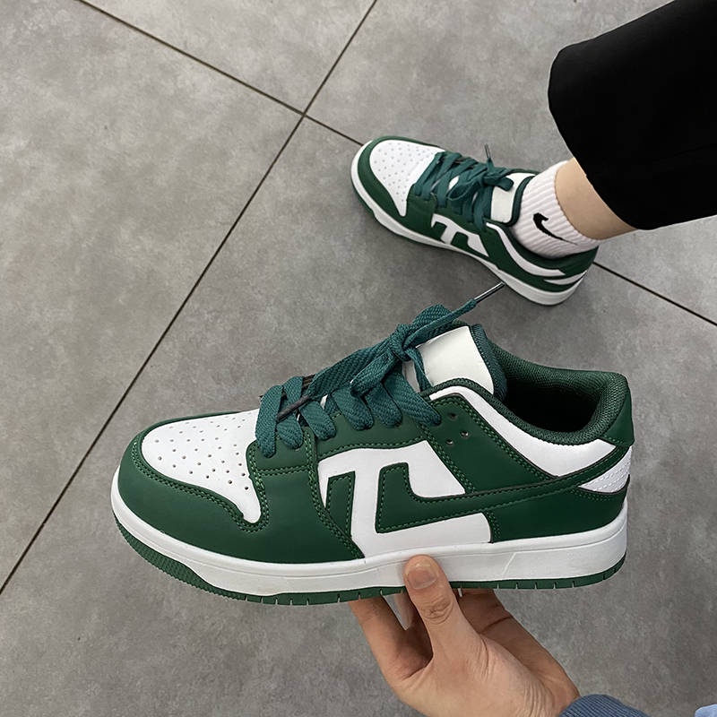 Giày Thể Thao Cổ Thấp Màu Trắng Và Xanh Lá Mùa Thu Phong Cách Preppy