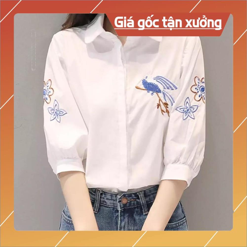 [Chất lượng số 1] Áo sơ mi nữ trắng tay lở thêu hoạ tiết siêu xinh chất lụa mềm mịn | BigBuy360 - bigbuy360.vn