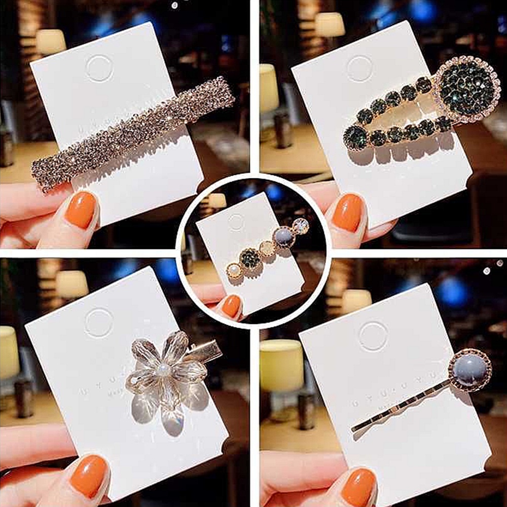 Set 4 / 5 / 6 Kẹp Tóc Đính Đá Và Ngọc Trai Giả Thời Trang Cho Nữ